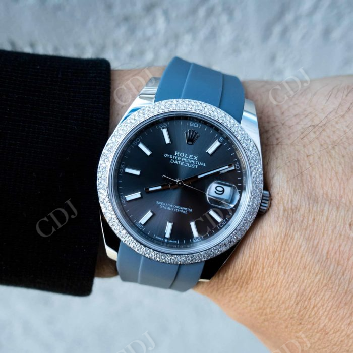 Grey Belt Diamond Bezel Personalized Watch For Men customdiamjewel
