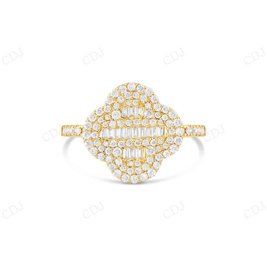 10k Yellow Gold Moissanite Round and Baguette Diamond Clover Ring hip hop jewelry CustomDiamJewel