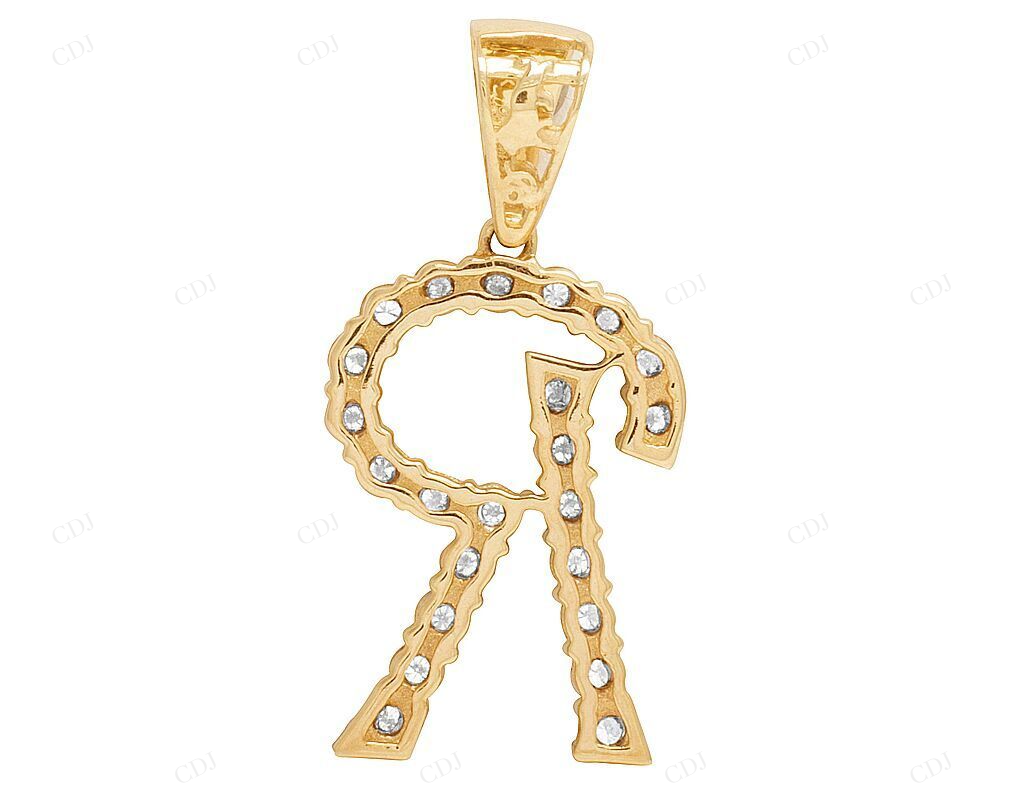 0.50 CTW 10K Gold Diamond Initial R Letter Pendant CustomDiamJewel