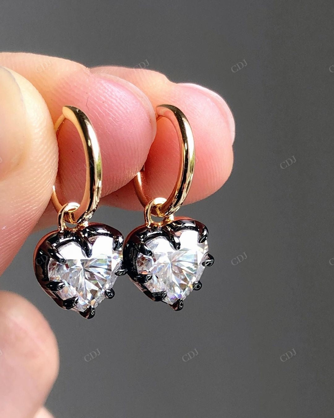 Heart Cut Lab Grown Diamond Gold Earrings customdiamjewel