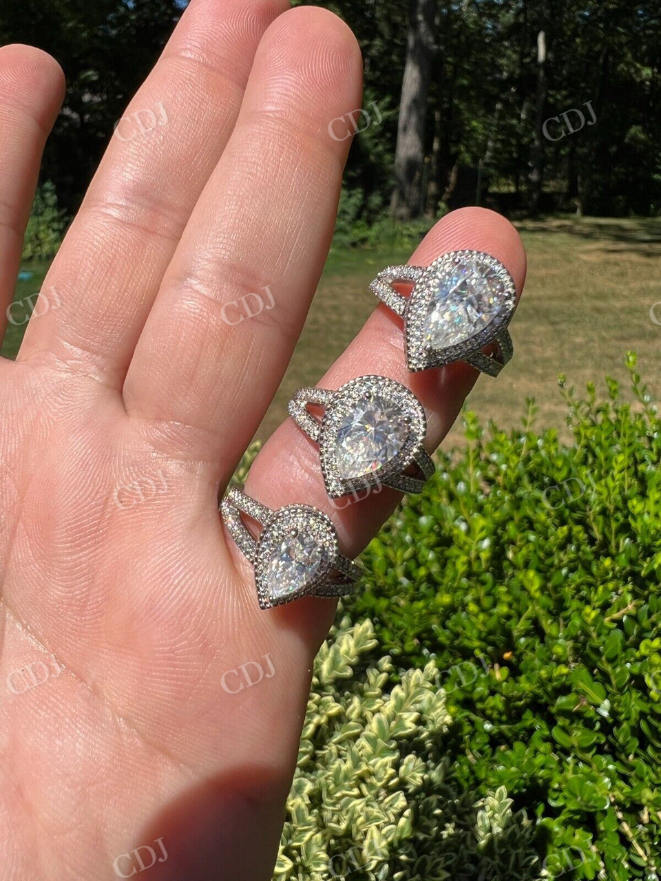 Moissanite Halo Pear Cut Engagement Ring  customdiamjewel   