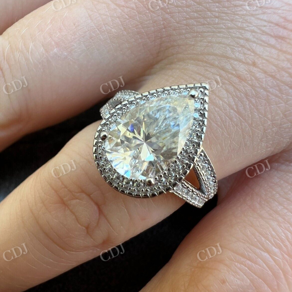 Moissanite Halo Pear Cut Engagement Ring  customdiamjewel   