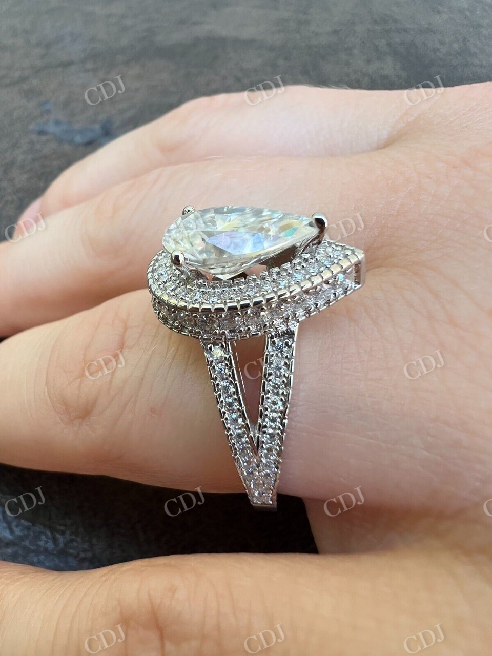 Moissanite Halo Pear Cut Engagement Ring  customdiamjewel   