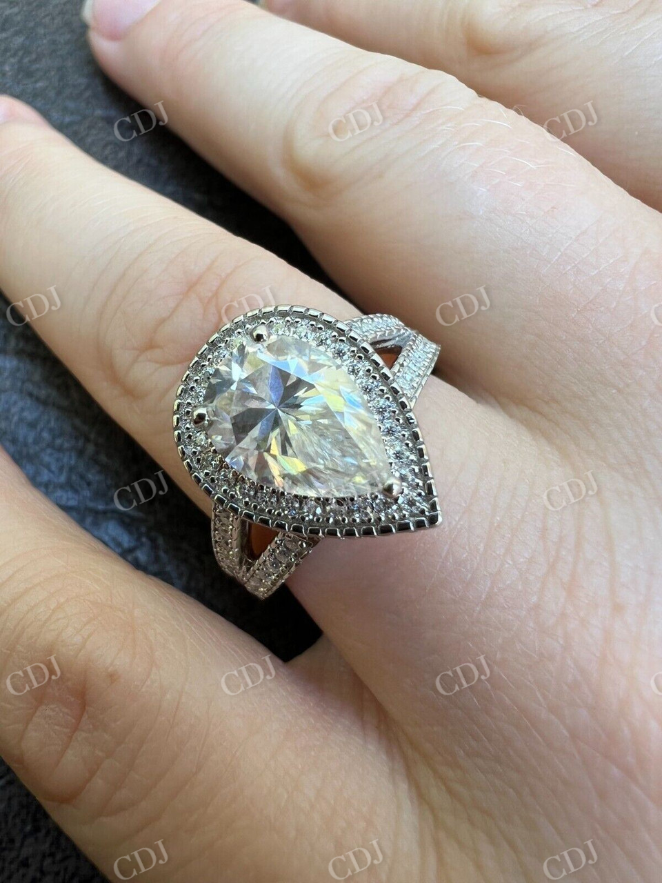 Moissanite Halo Pear Cut Engagement Ring  customdiamjewel   