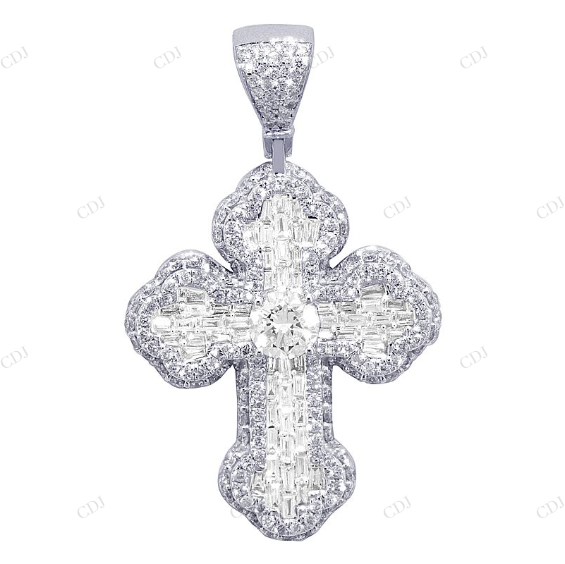 14K White Gold Lab Grown Diamond 1 Inch Cross Pendant Hip Hop Pendent CustomDiamJewel