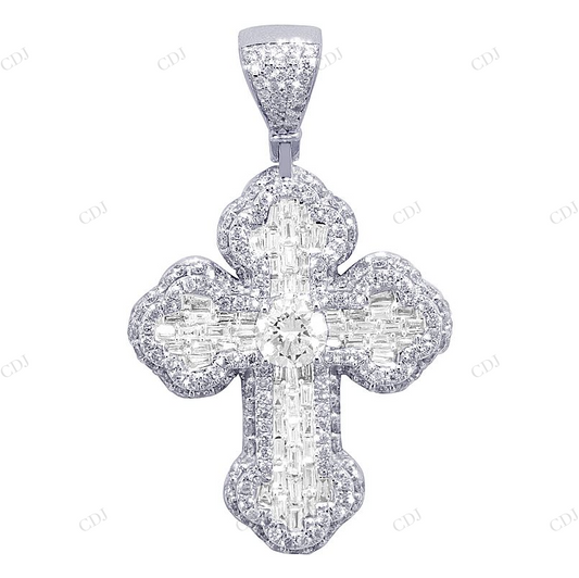 14K White Gold Lab Grown Diamond 1 Inch Cross Pendant Hip Hop Pendent CustomDiamJewel
