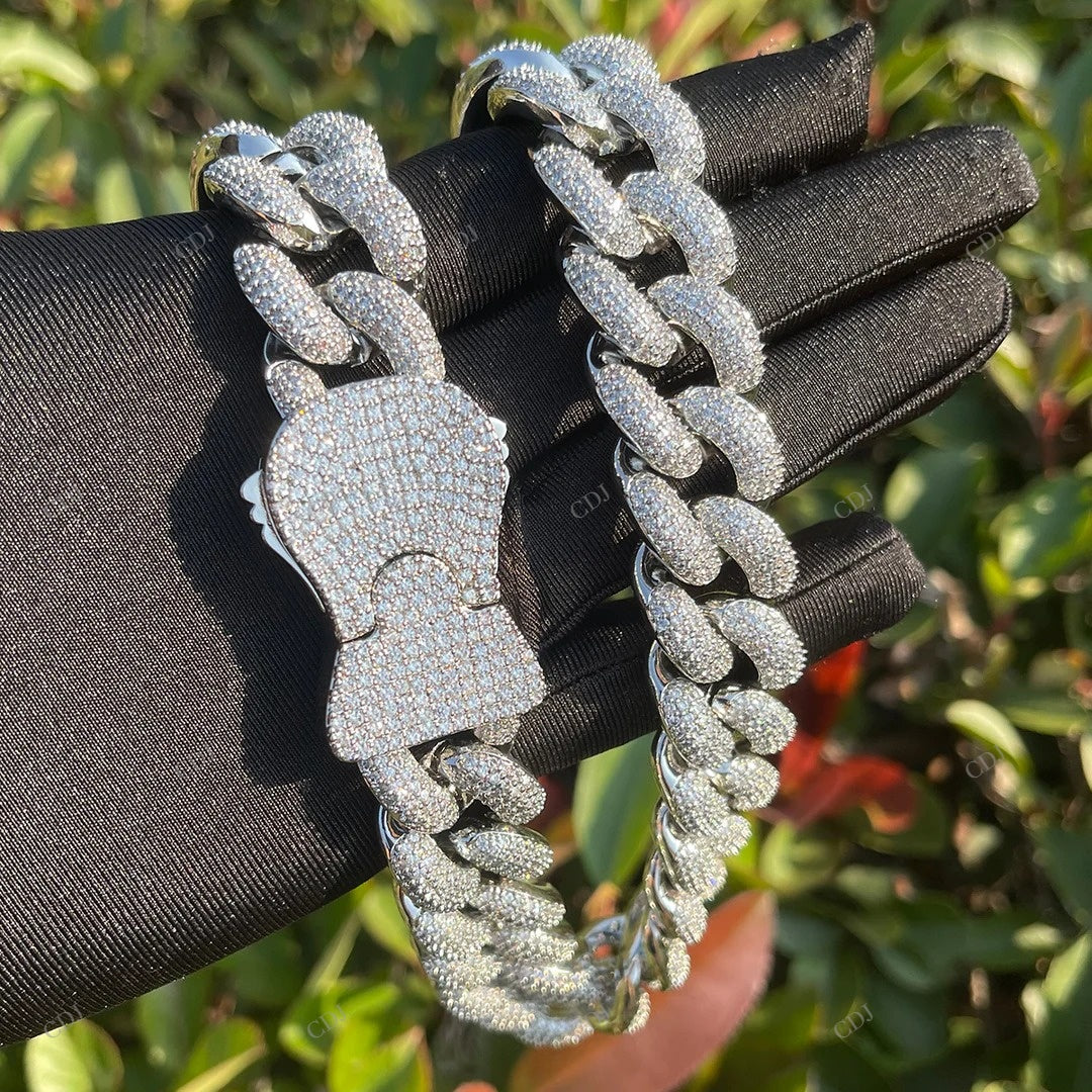Micro Pave Set Moissanite 925 Silver Cuban Chain CustomDiamJewel