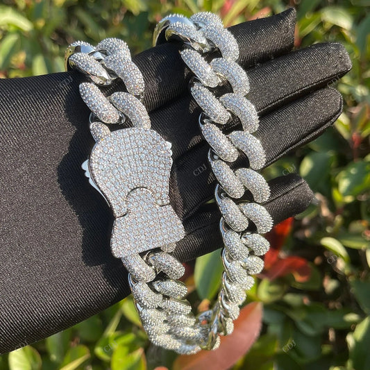 Micro Pave Set Moissanite 925 Silver Cuban Chain CustomDiamJewel