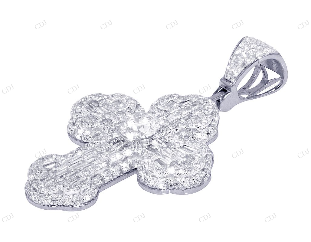 14K White Gold Lab Grown Diamond 1 Inch Cross Pendant Hip Hop Pendent CustomDiamJewel