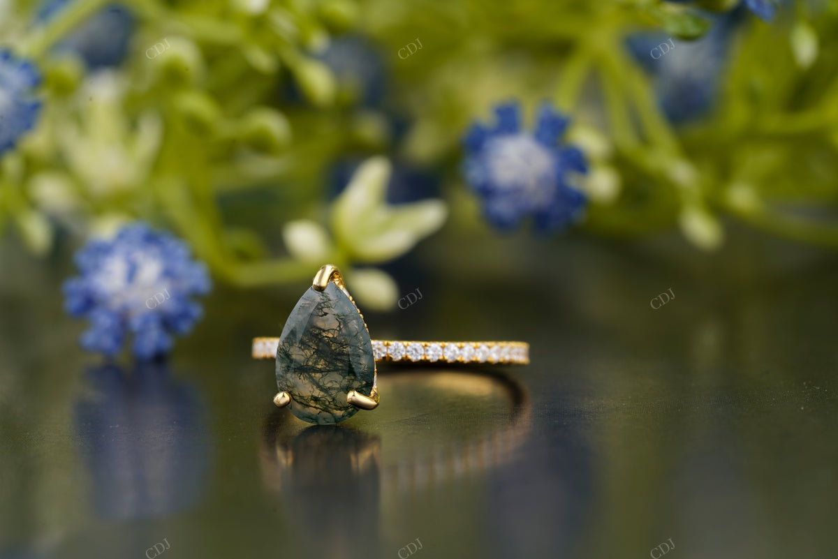 Pear Shaped Moss Agate Solitaire Ring customdiamjewel