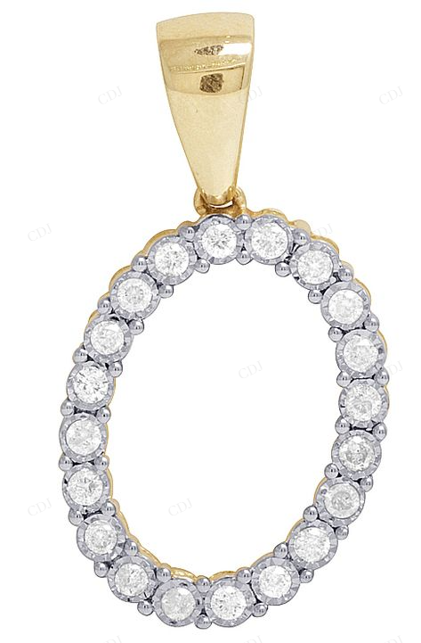 10K Gold Natural Diamond 1" Initial O Letter Pendant CustomDiamJewel