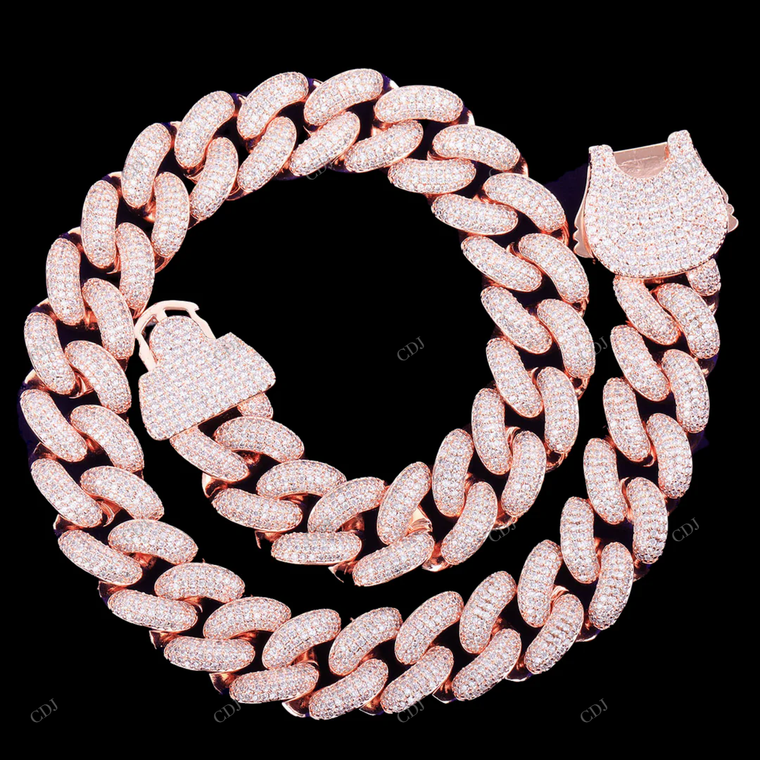 Micro Pave Set Moissanite 925 Silver Cuban Chain CustomDiamJewel