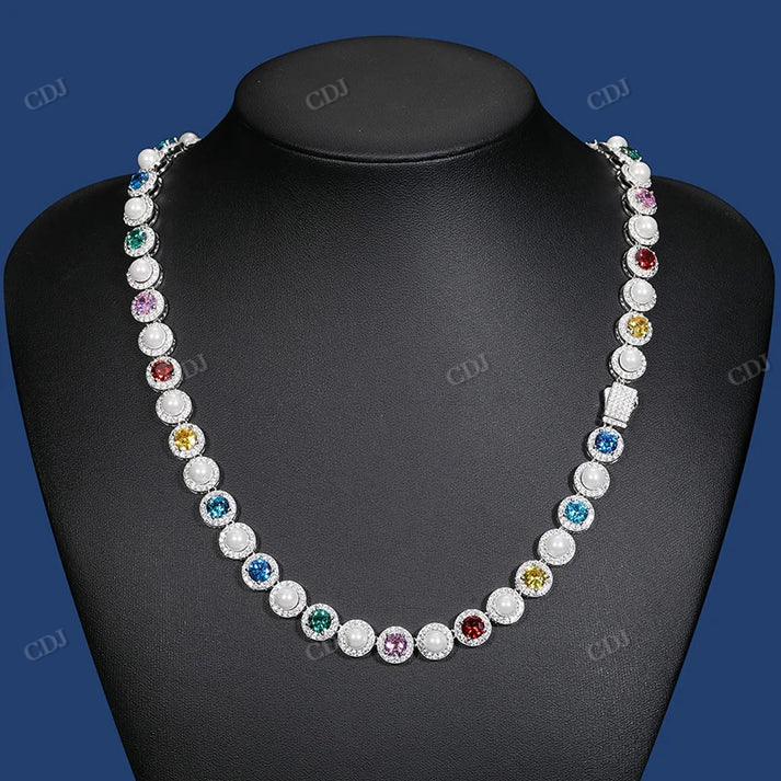 9MM Multi Color Diamond and Pearl Classic Chain hip hop jewelry CustomDiamJewel