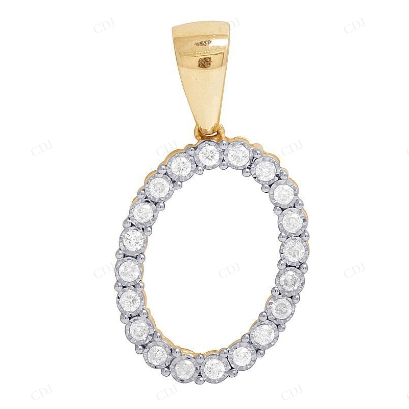 10K Gold Natural Diamond 1" Initial O Letter Pendant CustomDiamJewel