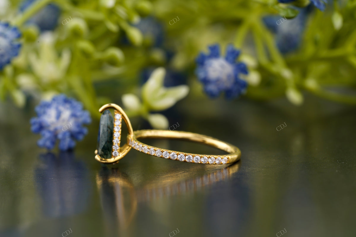 Pear Shaped Moss Agate Solitaire Ring customdiamjewel
