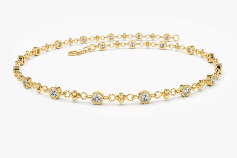 0.45CTW Moissanite Bezel Set Diamond Bracelet  customdiamjewel Sterling Silver Yellow Gold VVS-EF