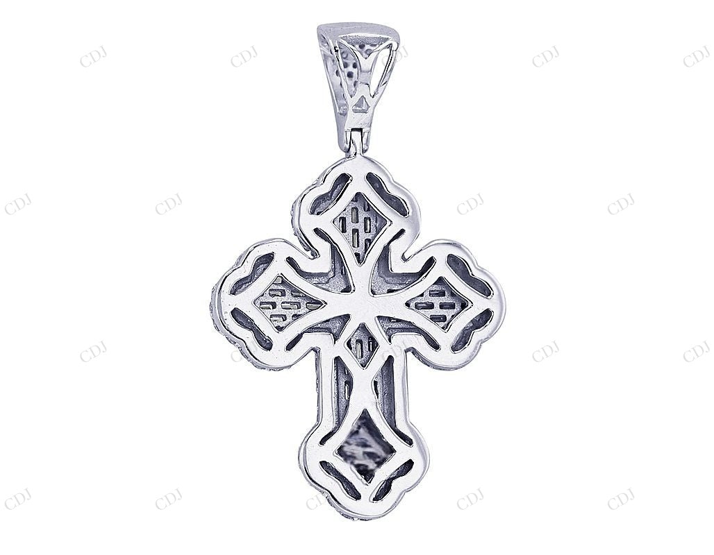 14K White Gold Lab Grown Diamond 1 Inch Cross Pendant Hip Hop Pendent CustomDiamJewel
