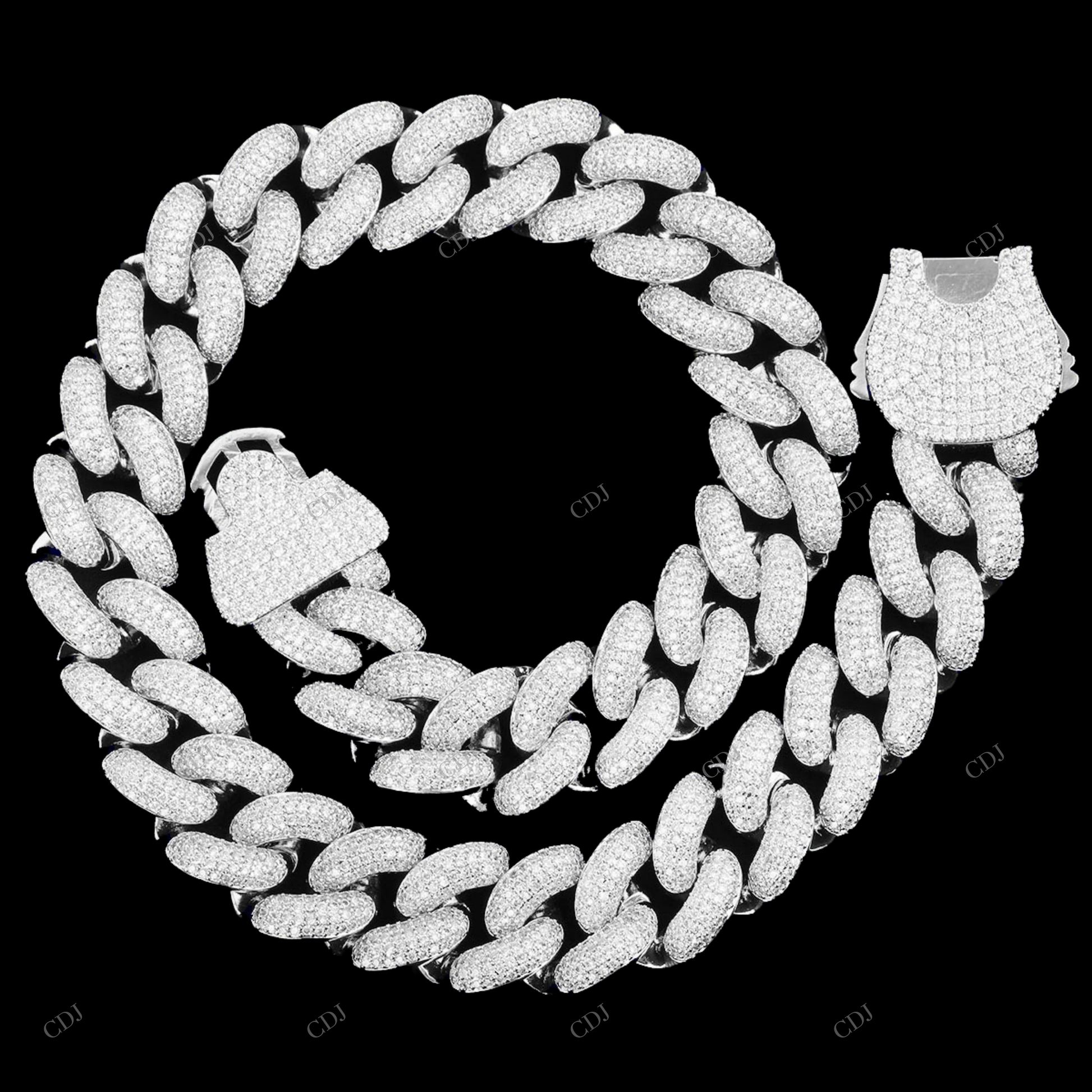 Micro Pave Set Moissanite 925 Silver Cuban Chain CustomDiamJewel