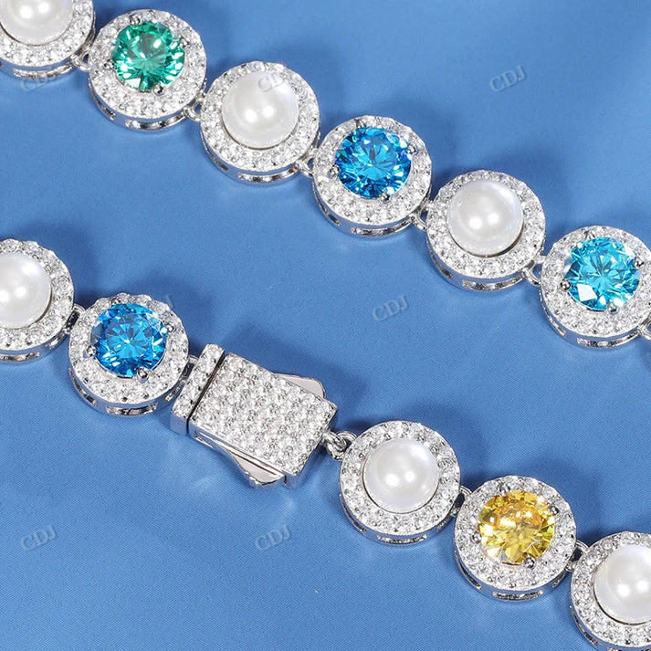9MM Multi Color Diamond and Pearl Classic Chain hip hop jewelry CustomDiamJewel
