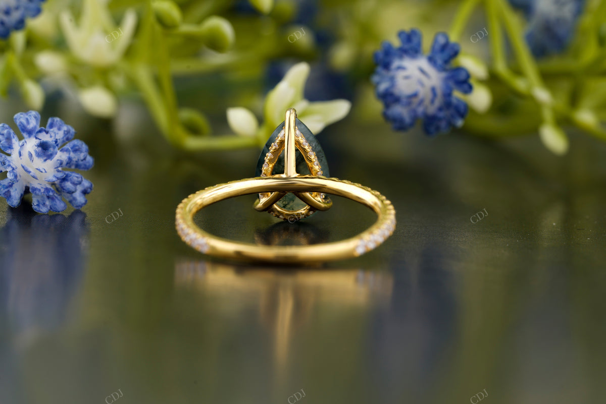 Pear Shaped Moss Agate Solitaire Ring customdiamjewel