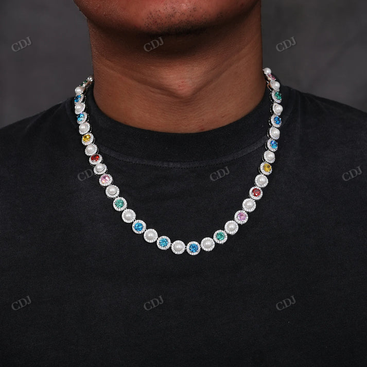 9MM Multi Color Diamond and Pearl Classic Chain hip hop jewelry CustomDiamJewel