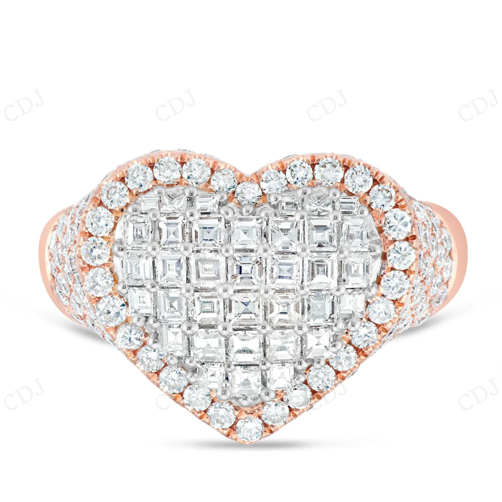 14Kt Gold 3ct Emerald Moissanite Diamond Heart Statement Ring hip hop jewelry CustomDiamJewel