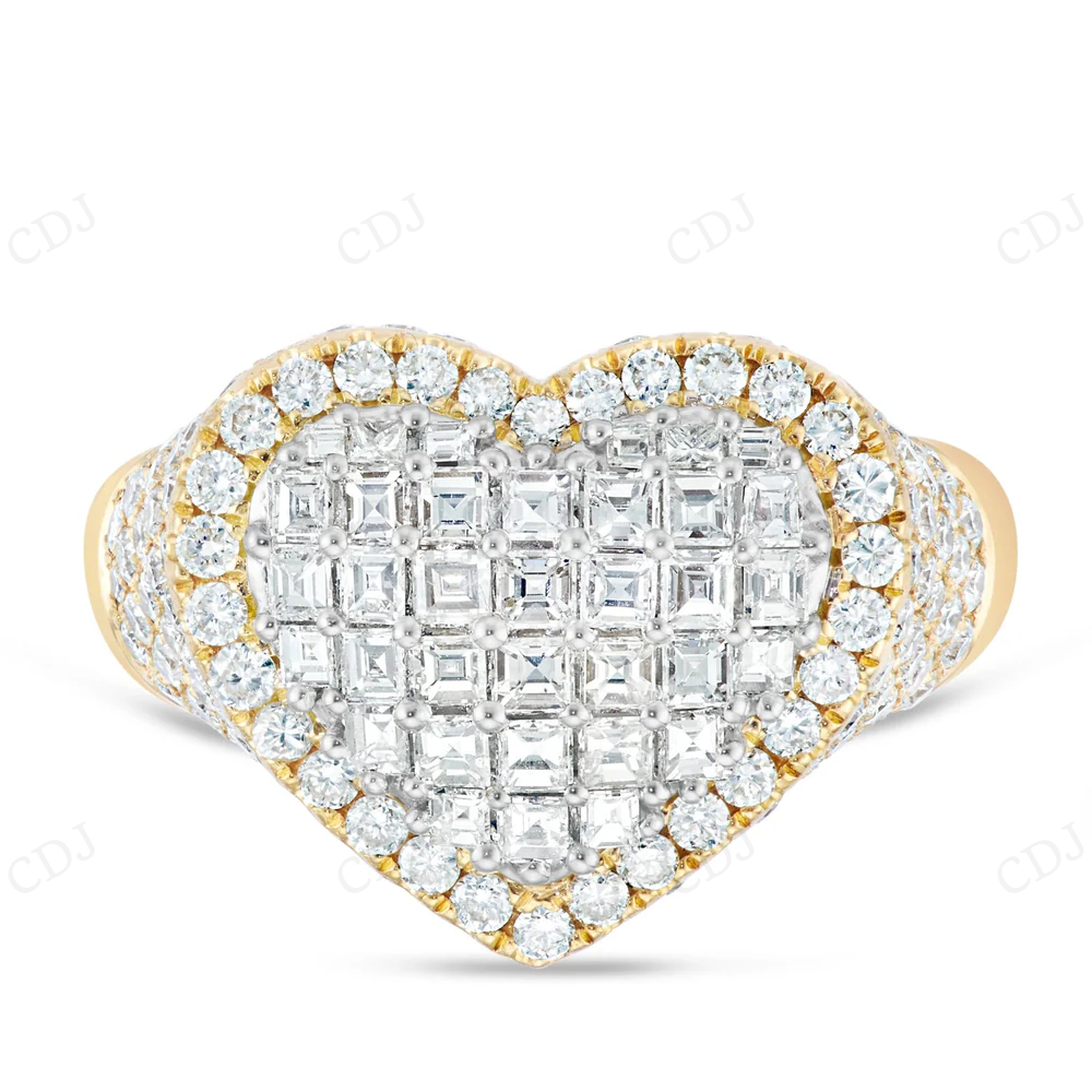 14Kt Gold 3ct Emerald Moissanite Diamond Heart Statement Ring hip hop jewelry CustomDiamJewel