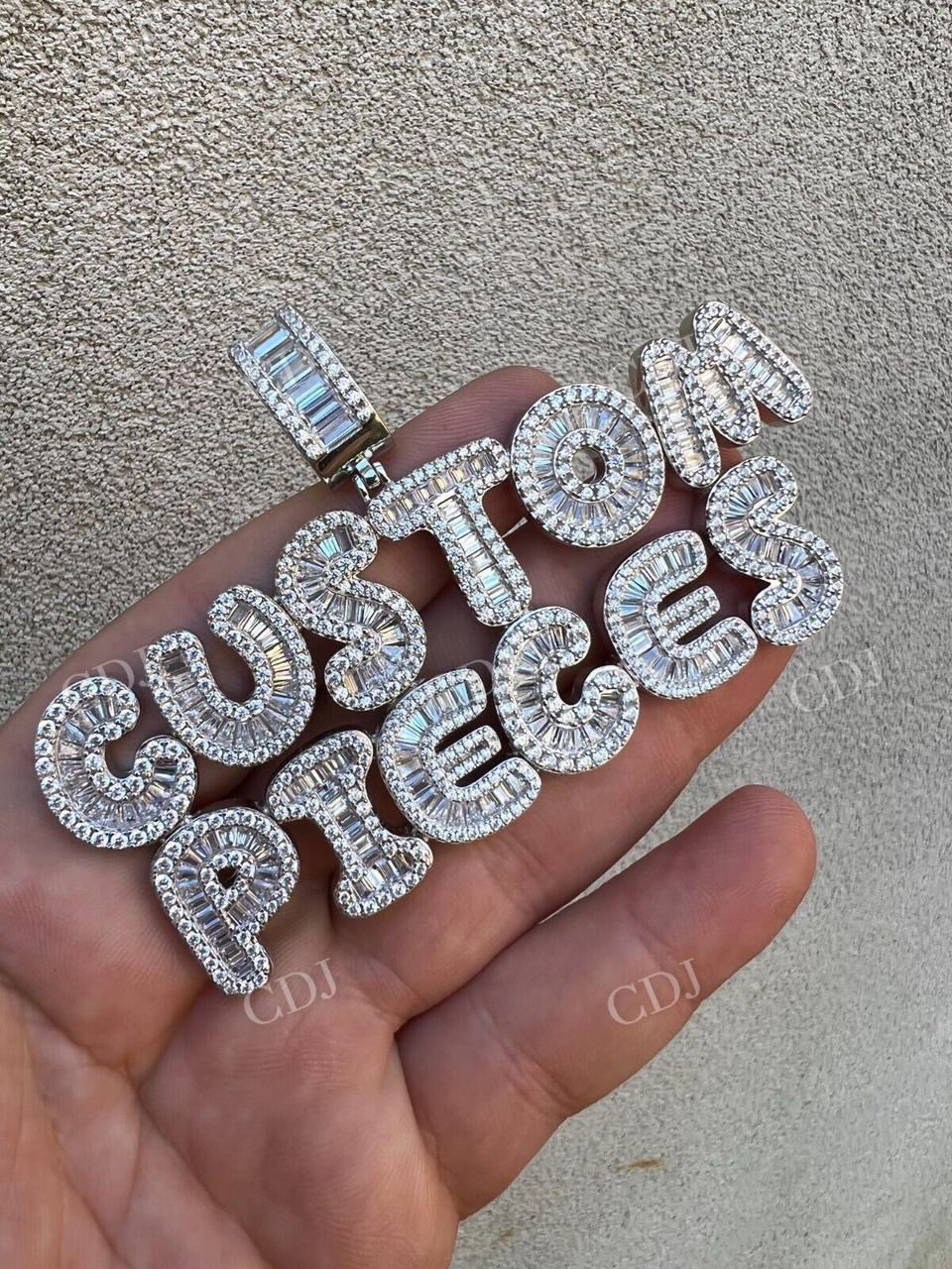 Custom Baguette Diamond Bubble Letter Pendant  customdiamjewel   
