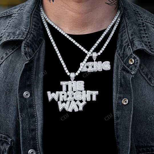 Best price 925 Sterling Silver Baguette Cut Diamond Yellow Gold Plated Name Pendant hip hop jewelry CustomDiamJewel