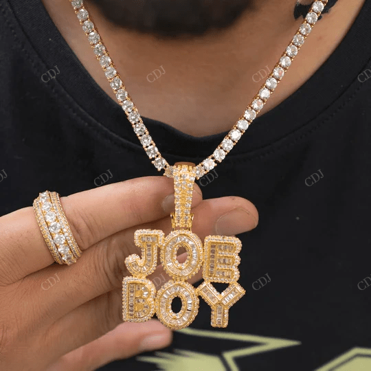 Best price 925 Sterling Silver Baguette Cut Diamond Yellow Gold Plated Name Pendant hip hop jewelry CustomDiamJewel
