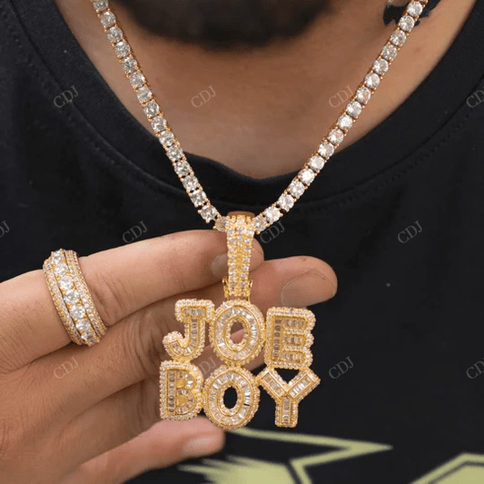 Best price 925 Sterling Silver Baguette Cut Diamond Yellow Gold Plated Name Pendant hip hop jewelry CustomDiamJewel