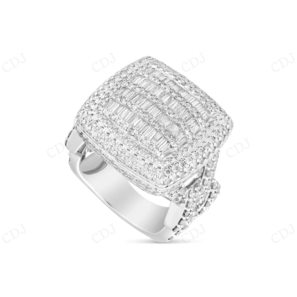 14k White Gold Square Top & Cuban Band Diamond Hip Hop Ring hip hop jewelry CustomDiamJewel