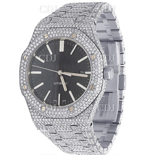 Men's Iced Out Custom Black Dial Hip Hop Moissanite Bling Watch customdiamjewel