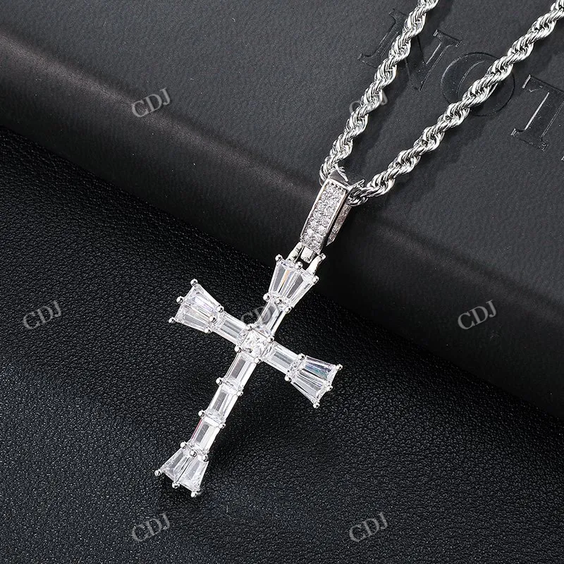 Premium Baguette Cut Cross Design Diamond Hip Hop Pendant hip hop jewelry CustomDiamJewel
