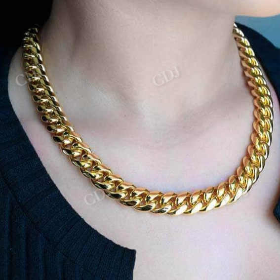 Plain Yellow Gold Plated Hip Hop Cuban Link Chain  customdiamjewel   