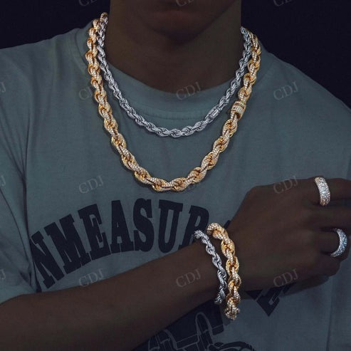 14K Solid Gold Handmade Moissanite Rope Chain For Mens hip hop jewelry CustomDiamJewel