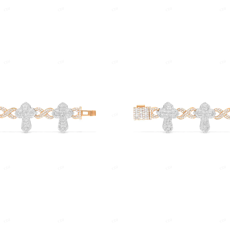 Two Tone Natural Diamond Iced Out Cross Bracelet For Men CustomDiamJewel