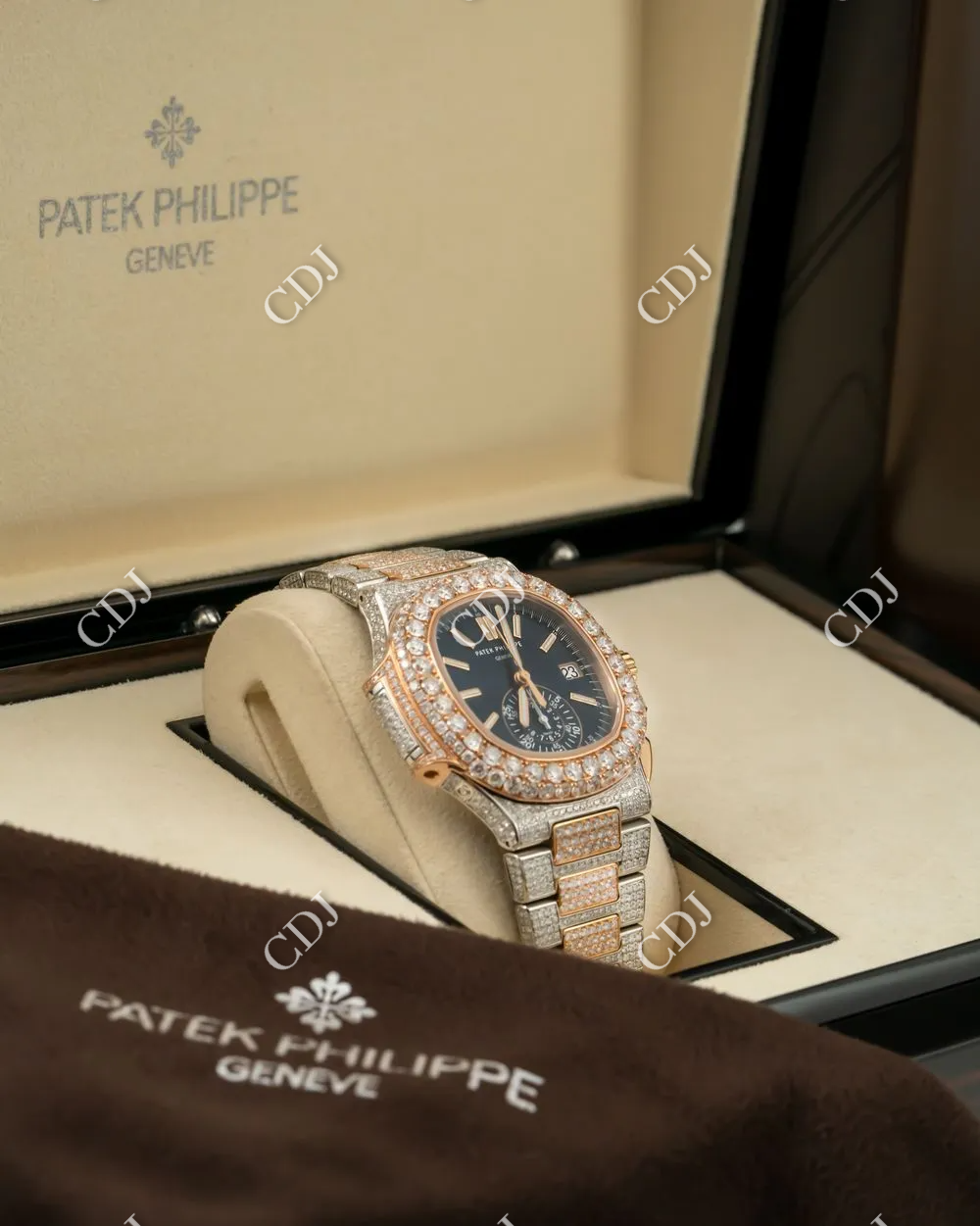 Blue Dial Chrono Set Iced Out Hip Hop Moissanite Patek Philippe Watches customdiamjewel