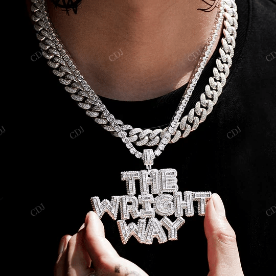 Best price 925 Sterling Silver Baguette Cut Diamond Yellow Gold Plated Name Pendant hip hop jewelry CustomDiamJewel