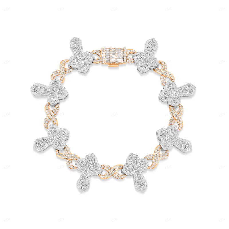 Two Tone Natural Diamond Iced Out Cross Bracelet For Men CustomDiamJewel
