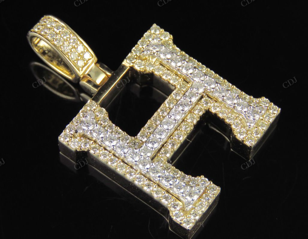 1.5" 1.6 CTW 14K Two Tone Gold Initial Diamond 'H' Letter Pendant CustomDiamJewel