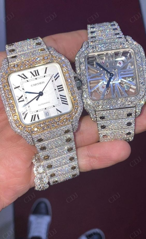 36MM Fully Iced Out Red Roman Numerical Hip Hop Moissanite Combo Watch customdiamjewel