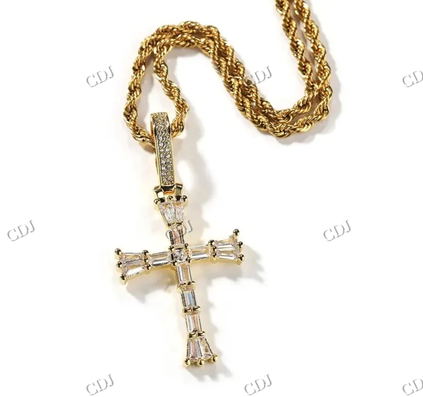 Premium Baguette Cut Cross Design Diamond Hip Hop Pendant hip hop jewelry CustomDiamJewel