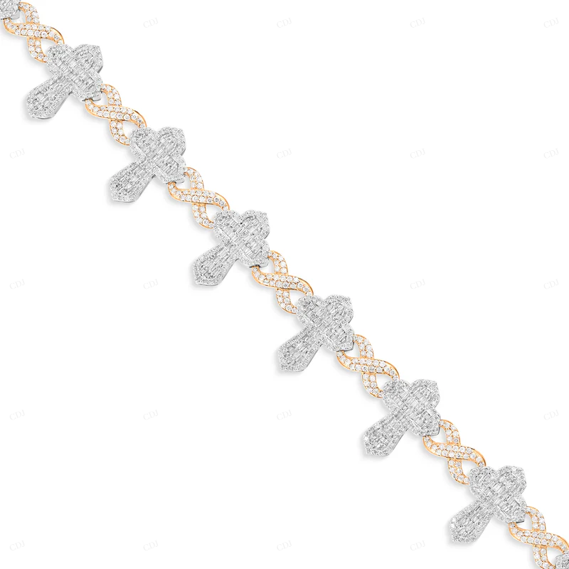 Two Tone Natural Diamond Iced Out Cross Bracelet For Men CustomDiamJewel