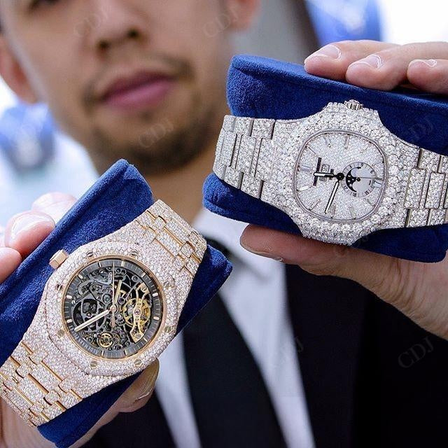 41MM Full Rose Modified Belt Moissanite Patek Philippe Watch For Men customdiamjewel