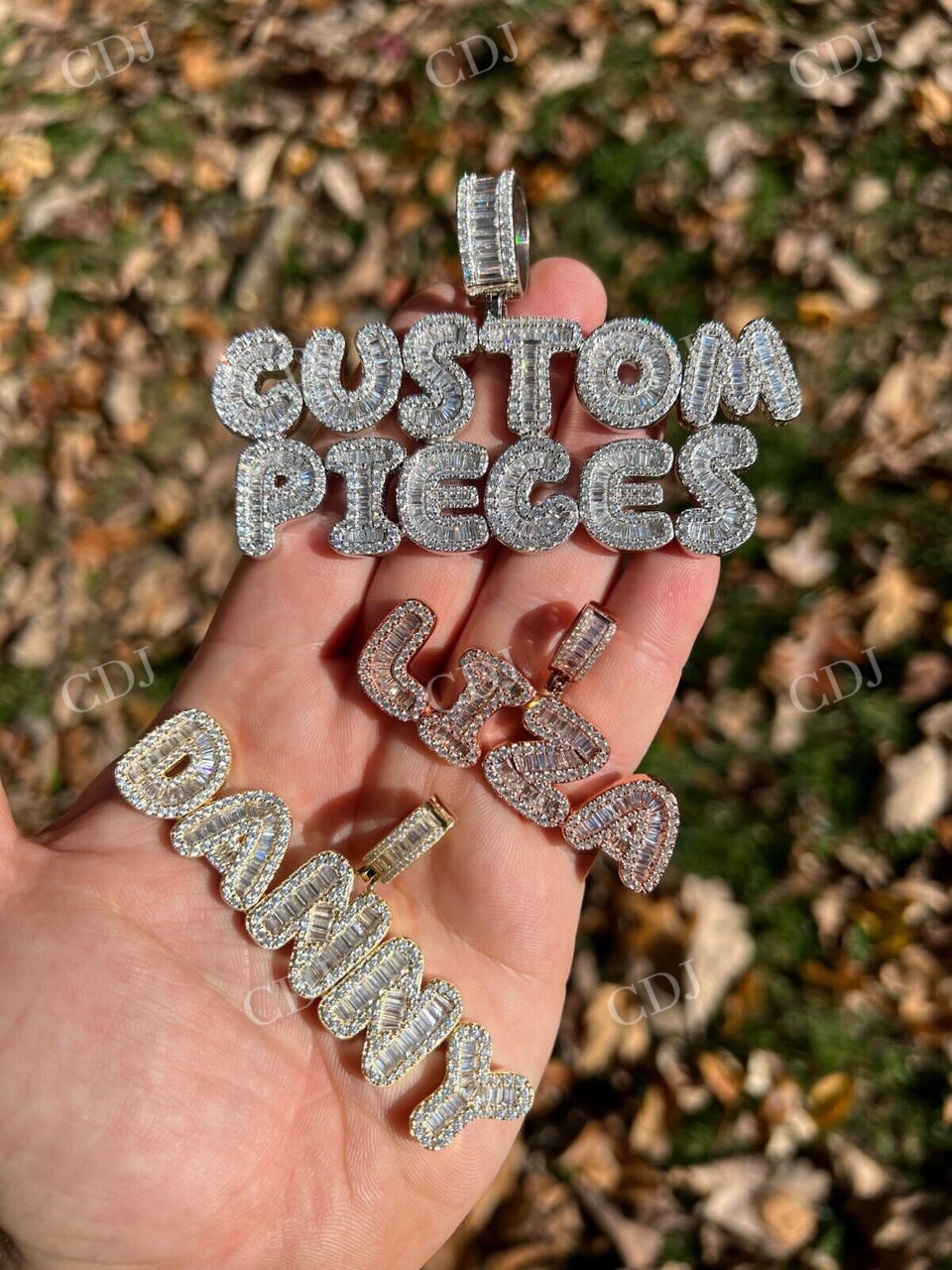 Custom Baguette Diamond Bubble Letter Pendant  customdiamjewel   