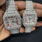 36MM Fully Iced Out Red Roman Numerical Hip Hop Moissanite Combo Watch customdiamjewel