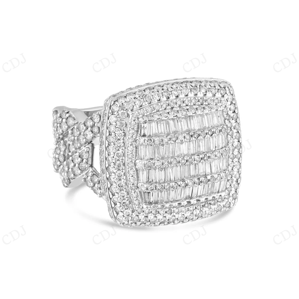 14k White Gold Square Top & Cuban Band Diamond Hip Hop Ring hip hop jewelry CustomDiamJewel
