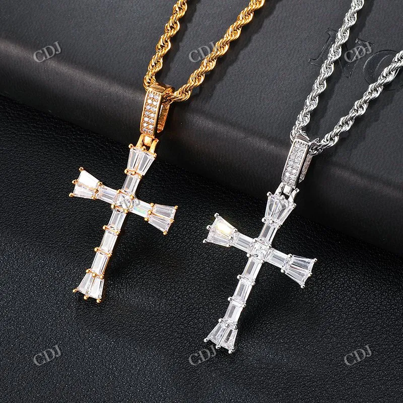 Premium Baguette Cut Cross Design Diamond Hip Hop Pendant hip hop jewelry CustomDiamJewel
