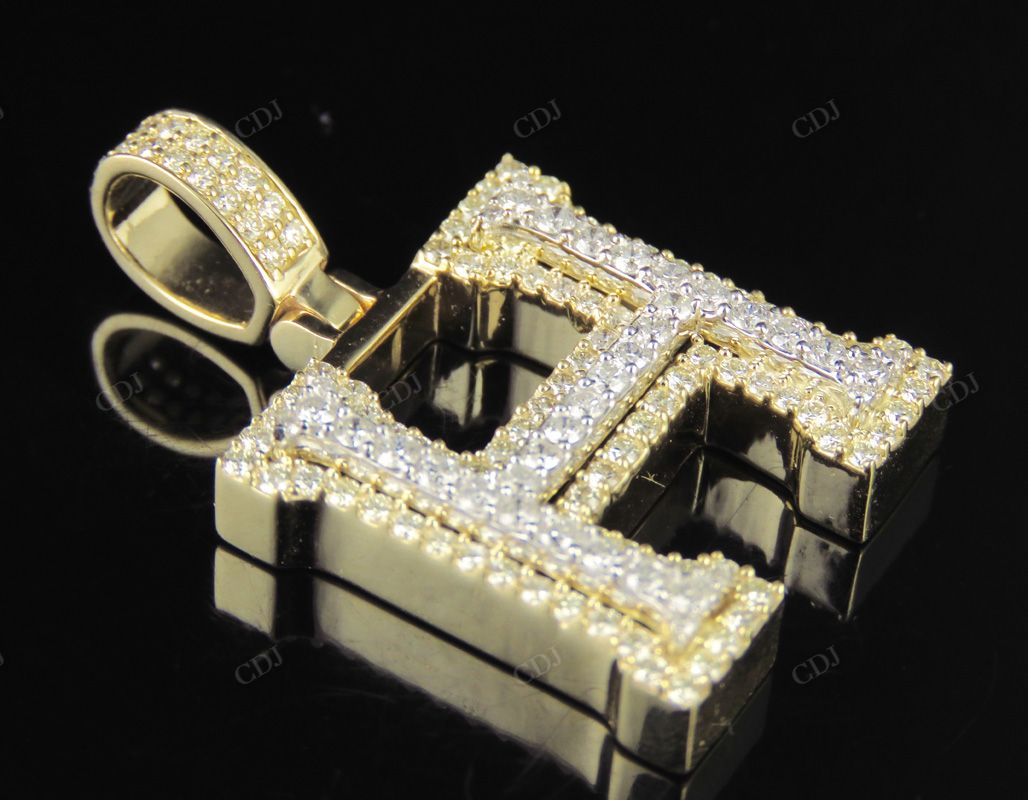 1.5" 1.6 CTW 14K Two Tone Gold Initial Diamond 'H' Letter Pendant CustomDiamJewel